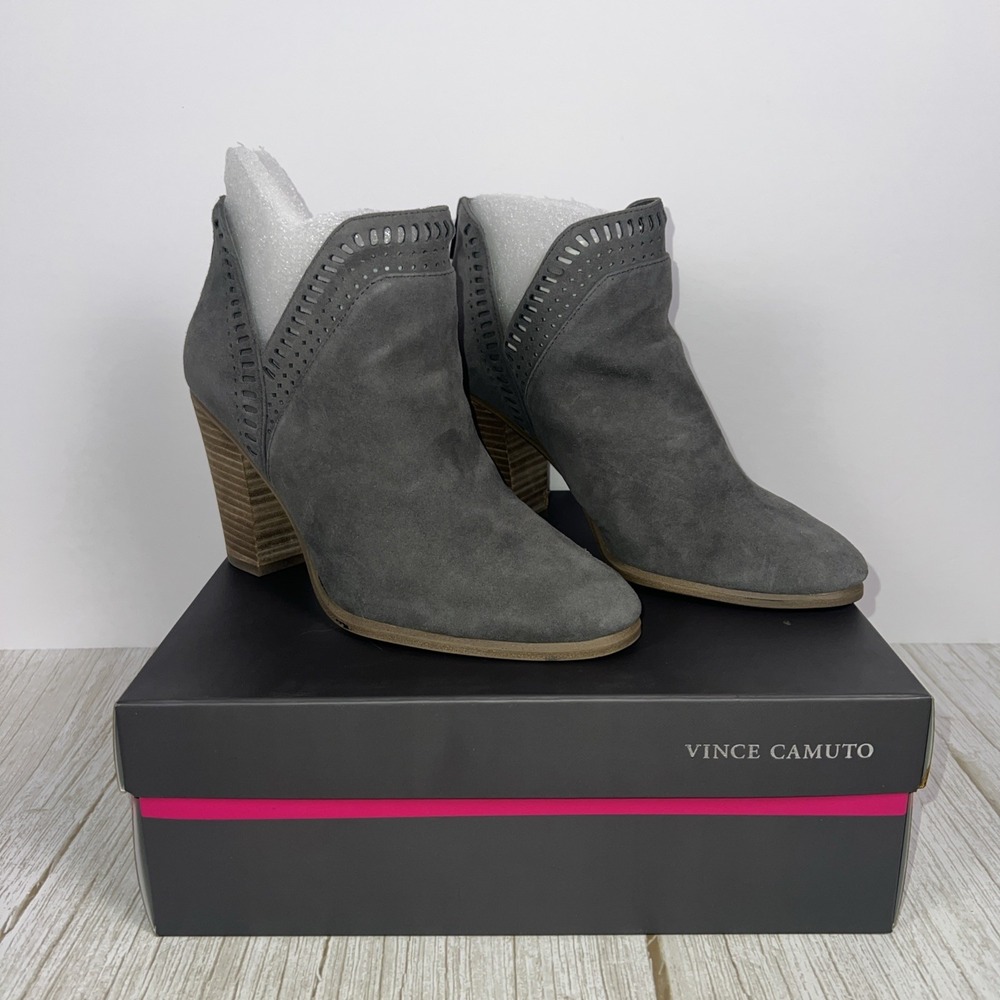 Vince Camuto Womens Laser Cut Suede Split Ankle Boots Gray Bootie Size 8.5M